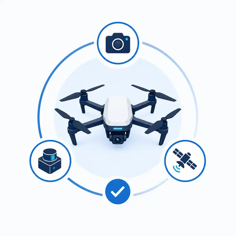 産業用ドローン・LiDAR・GNSS・カメラの選定アイコン