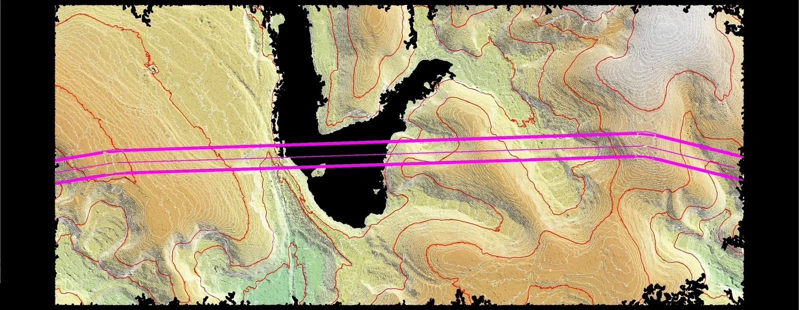 AA6の点群から作成した標高段彩図に等高線を重ねた成果図