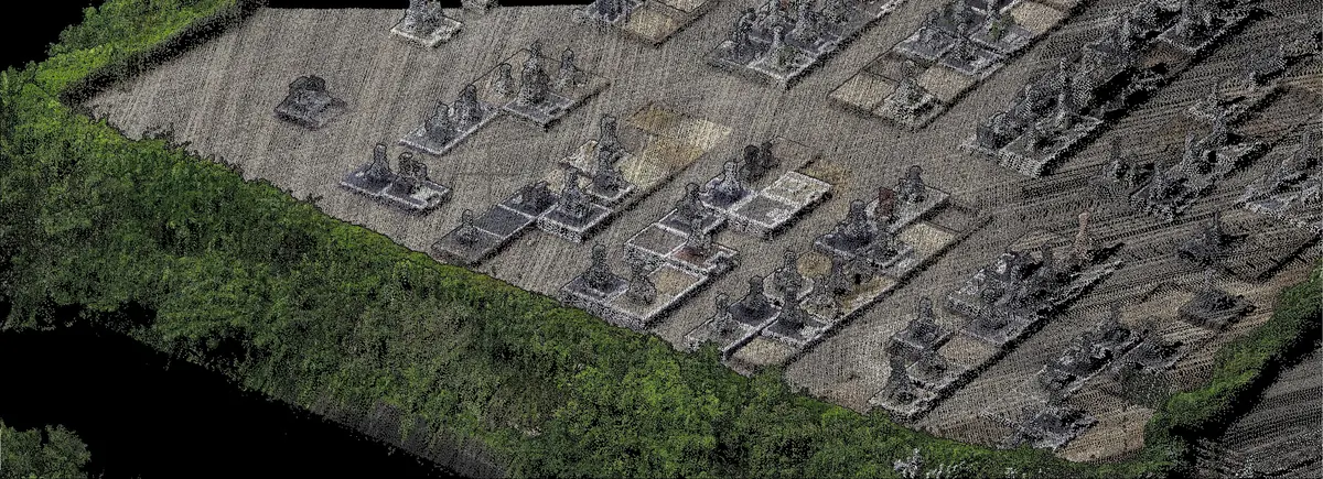 AA6の点群を100MPカメラの画像で色付けした墓地。墓石が1基ずつ判別できる