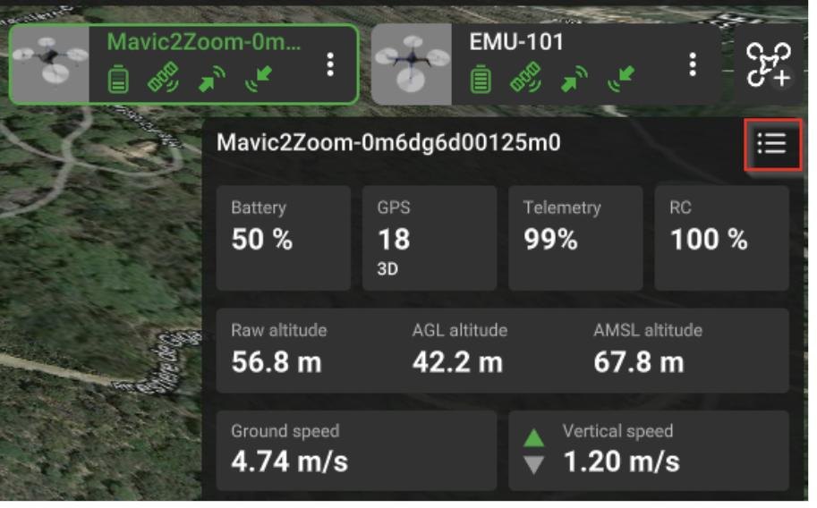 UgCS のテレメトリ表示。バッテリー・GPS・対地高度・速度などをPCから監視できる