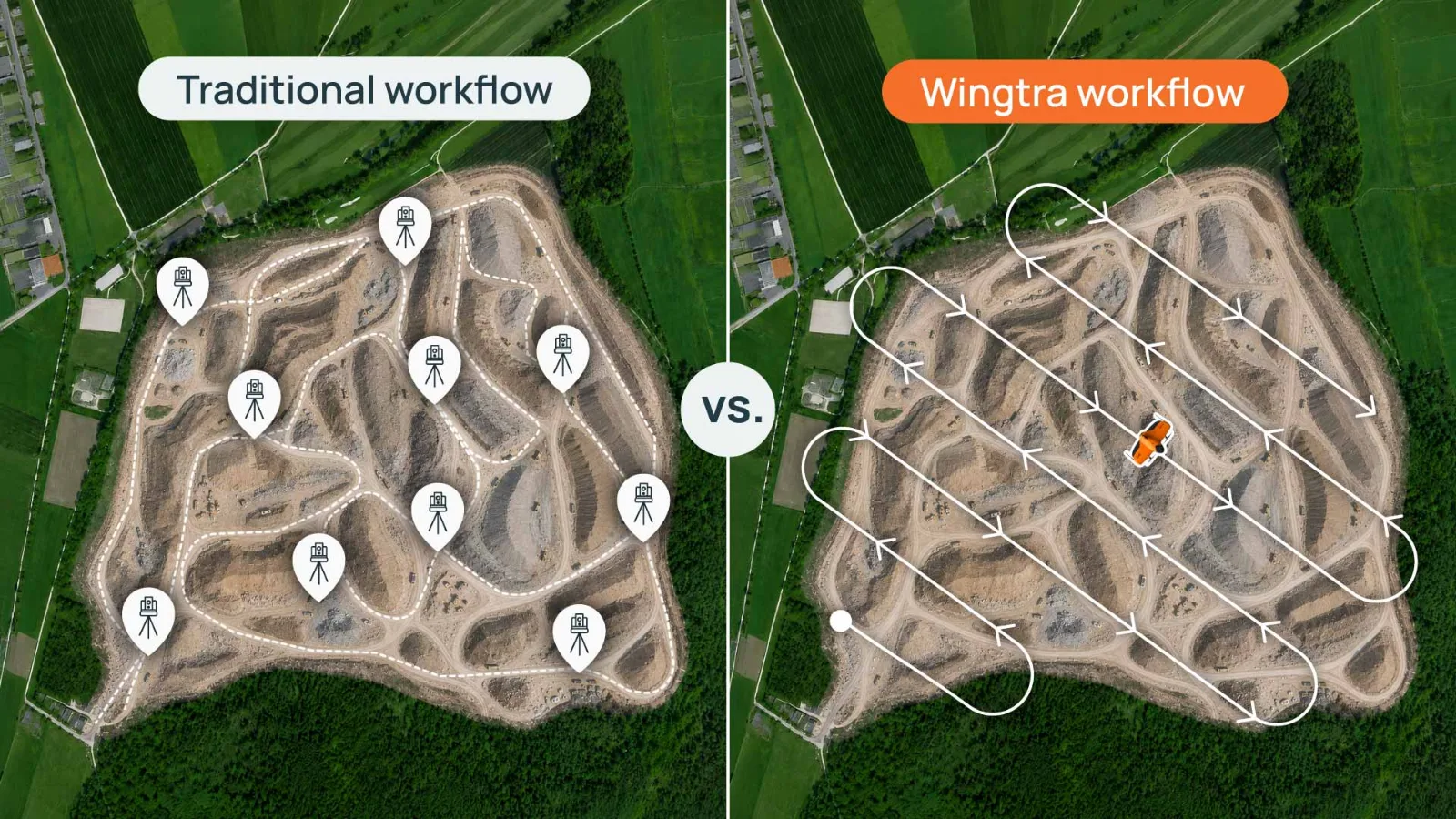 地上レーザースキャンとWingtraによる広域測量の比較