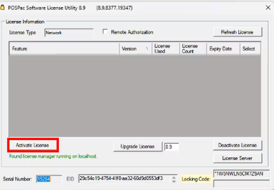 Software License Utilityの画面。[Activate License]ボタンの位置