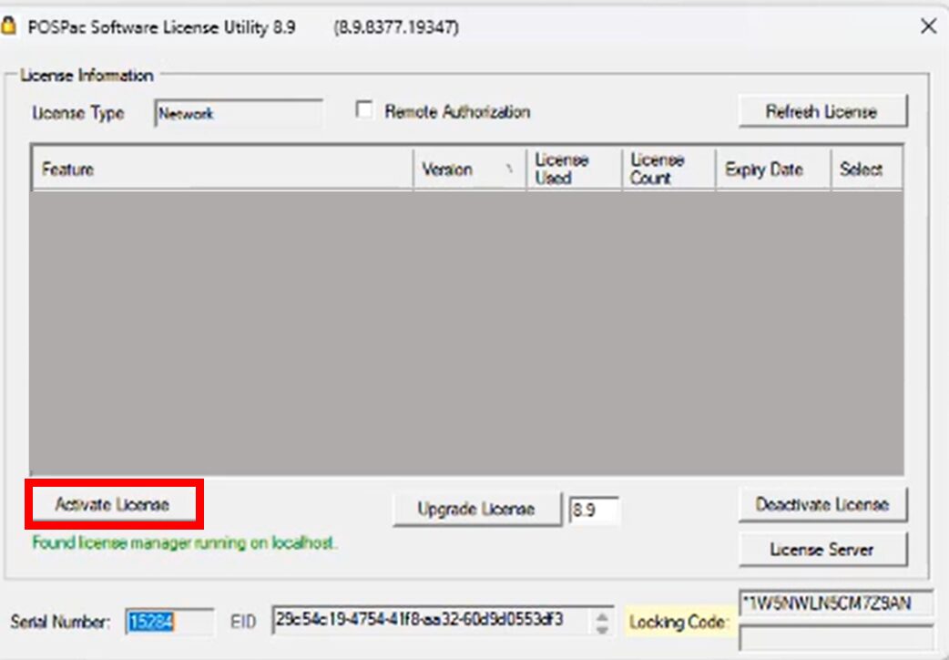 Software License Utilityの画面。[Activate License]ボタンの位置
