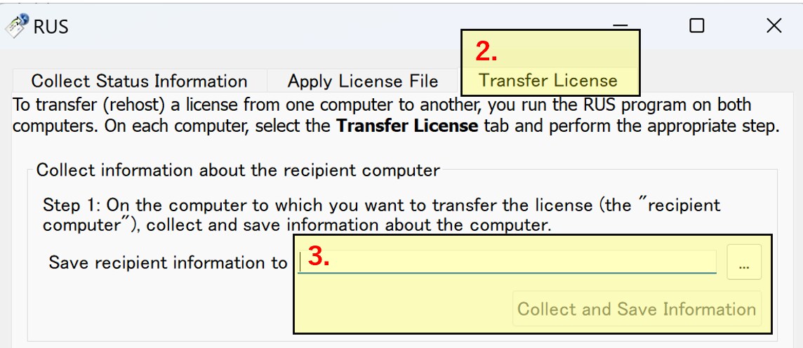 移管先PCのLicense Manager。画面右上の[Transfer License]タブ