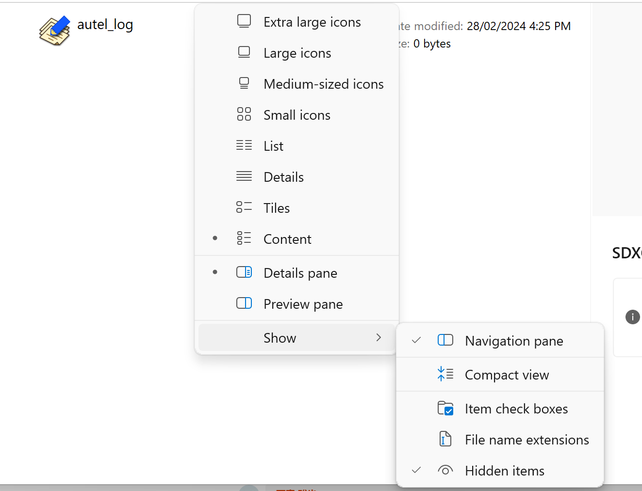 SDカード内にautel_logという名前のファイルを作成した状態