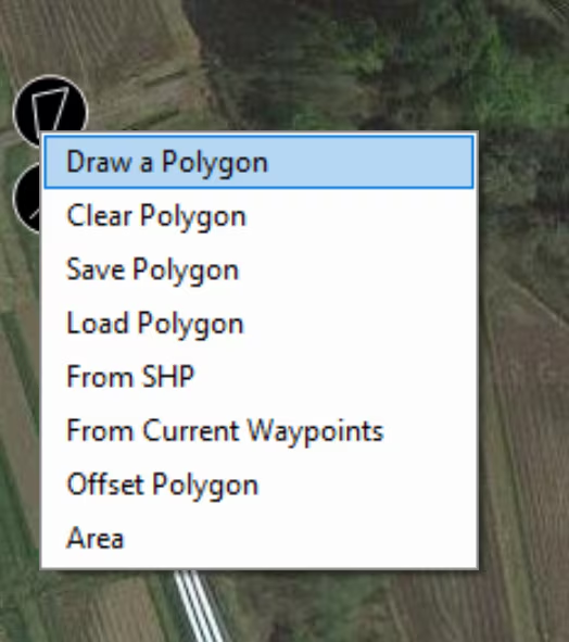 Mission Plannerのポリゴンツールから[Draw a Polygon]を選択する画面