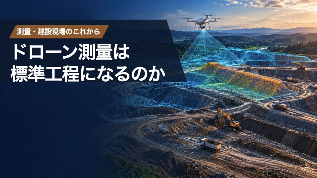 造成現場を飛ぶドローンと3D点群。ドローン測量は「標準工程」になるのか