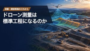 造成現場を飛ぶドローンと3D点群。ドローン測量は「標準工程」になるのか